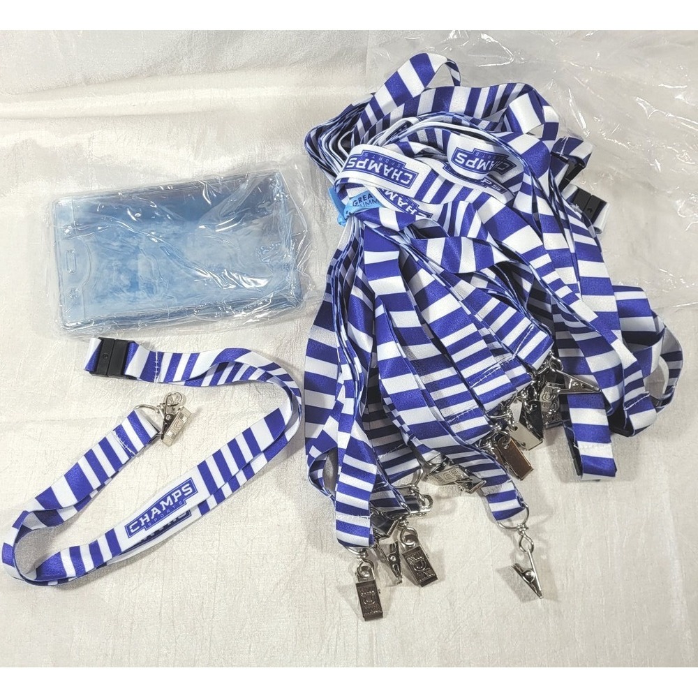 LOT: 20 Blue/White Champs Sports Break-Away Lanyards w/ Badge Holders